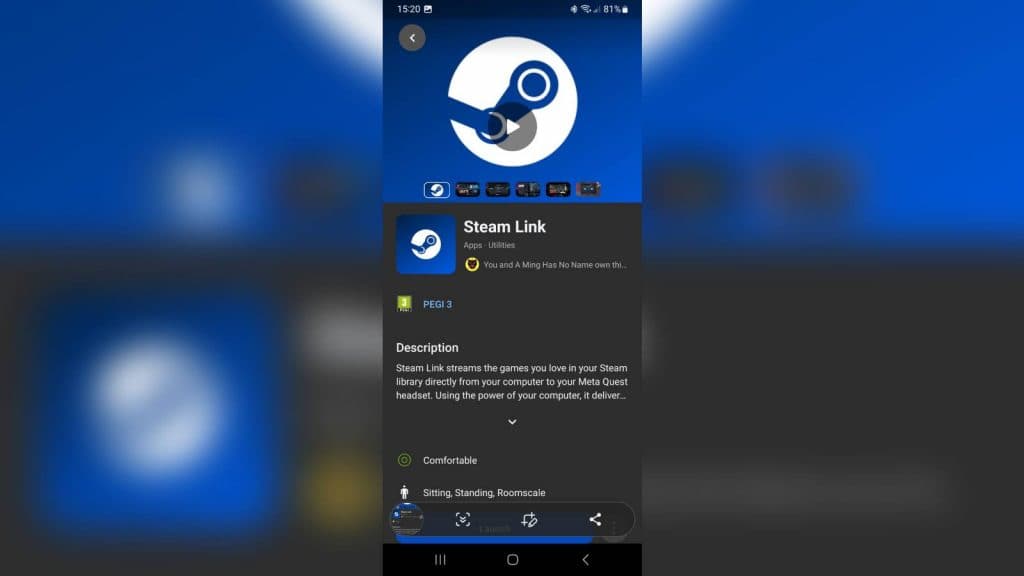 Steam Link on Meta Quest store.