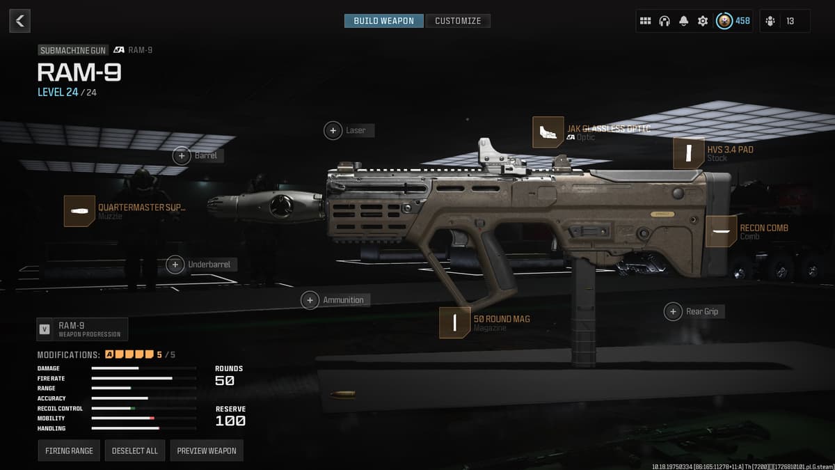 Screenshot of the best RAM-9 loadout to use in Warzone.