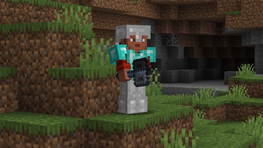 An image of a player with a Mace in Minecraft.