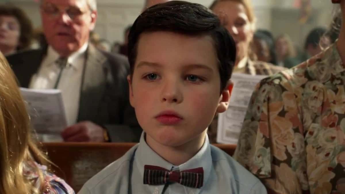 Sheldon sitting in church in Young Sheldon Season 1