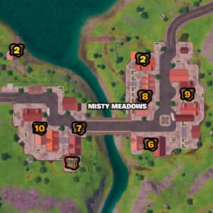 Fortnite Misty Meadows chest spawn locations on the map.