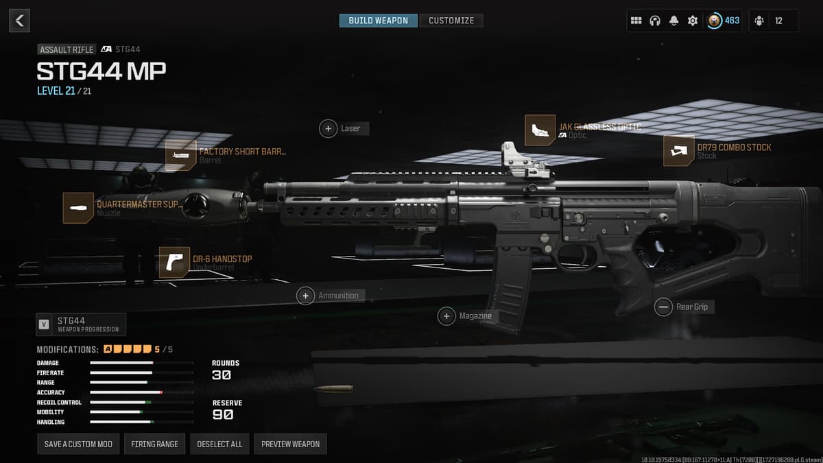 Screenshot of the best STG44 loadout in MW3.