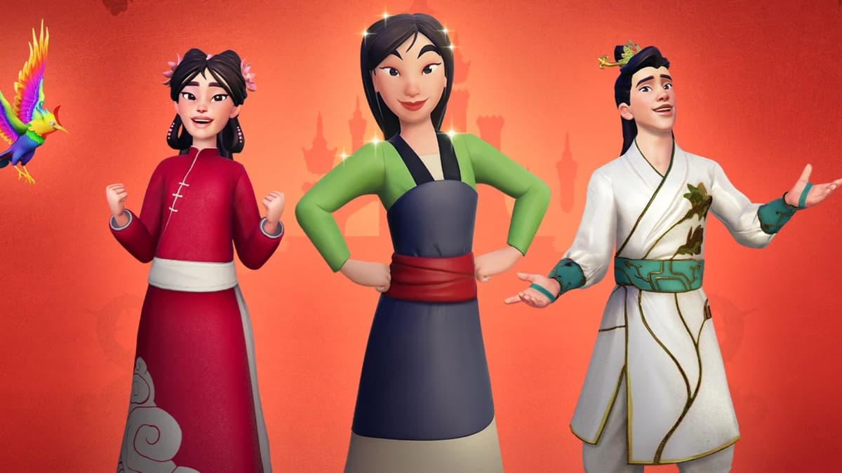 Mulan and players wearing Majesty and Magnolias Star Path rewards