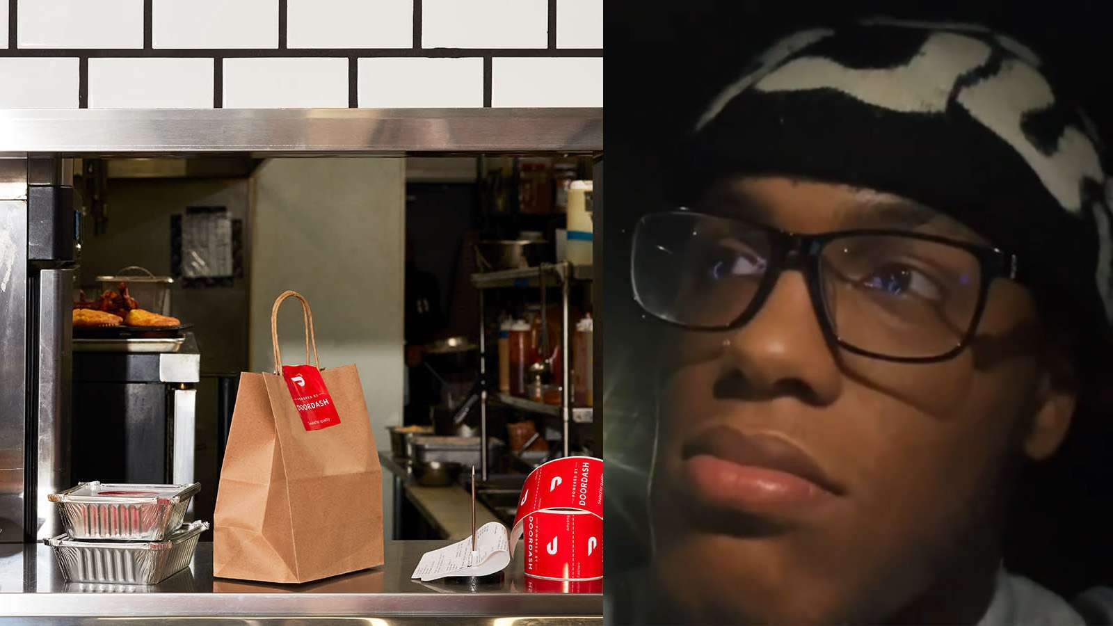 A DoorDash order beside a screencap of the TikToker @1lont