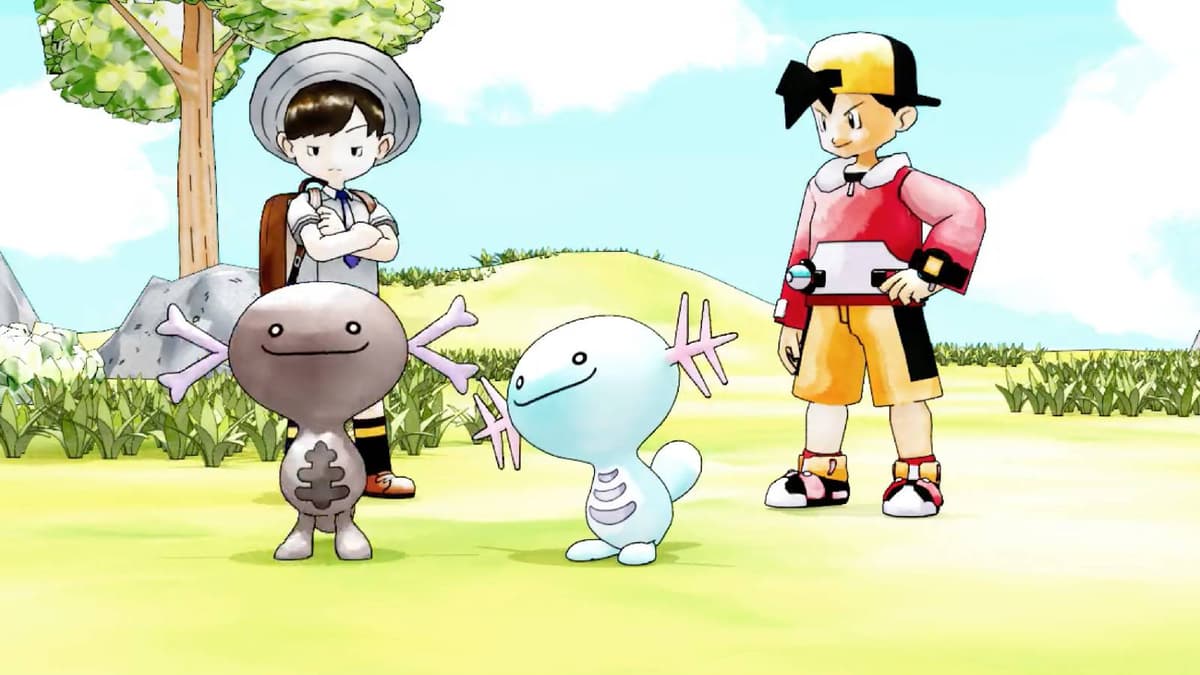 A Pokemon fan project shows a 3D game using the original watercolor style of Ken Sugimori. Two Pokemon trainers stand by while their Wooper play