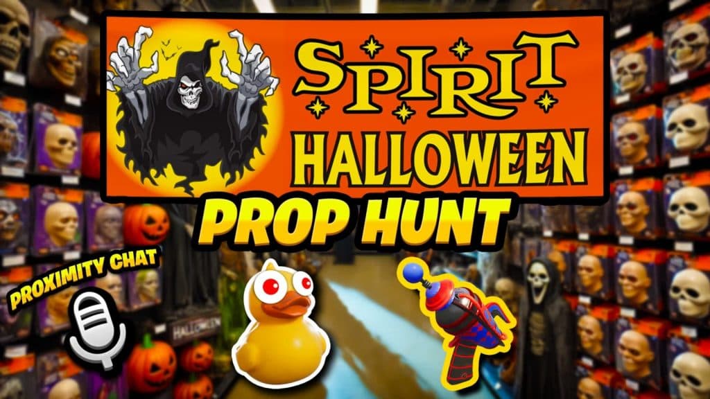 A screenshot featuring the Spirit Halloween Prop Hunt map in Fortnite.