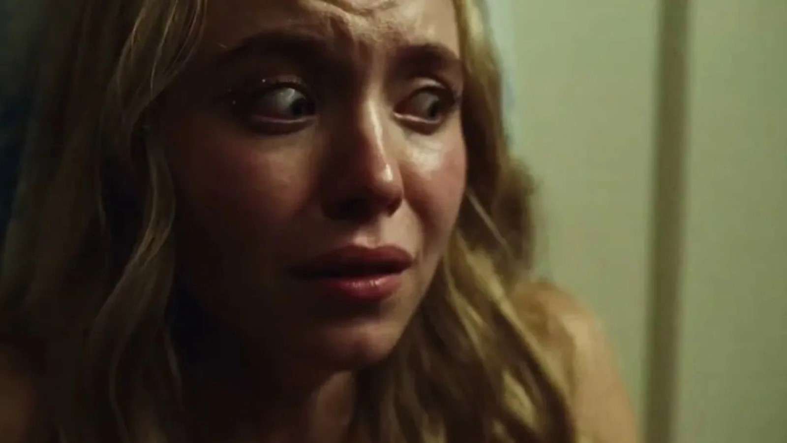 Sydney Sweeney as Cassie in Euphoria looking scared