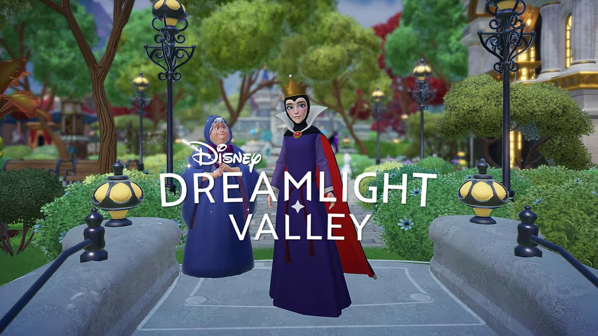 Image of a player character stood with Fairy Godmother in Disney Dreamlight Valley