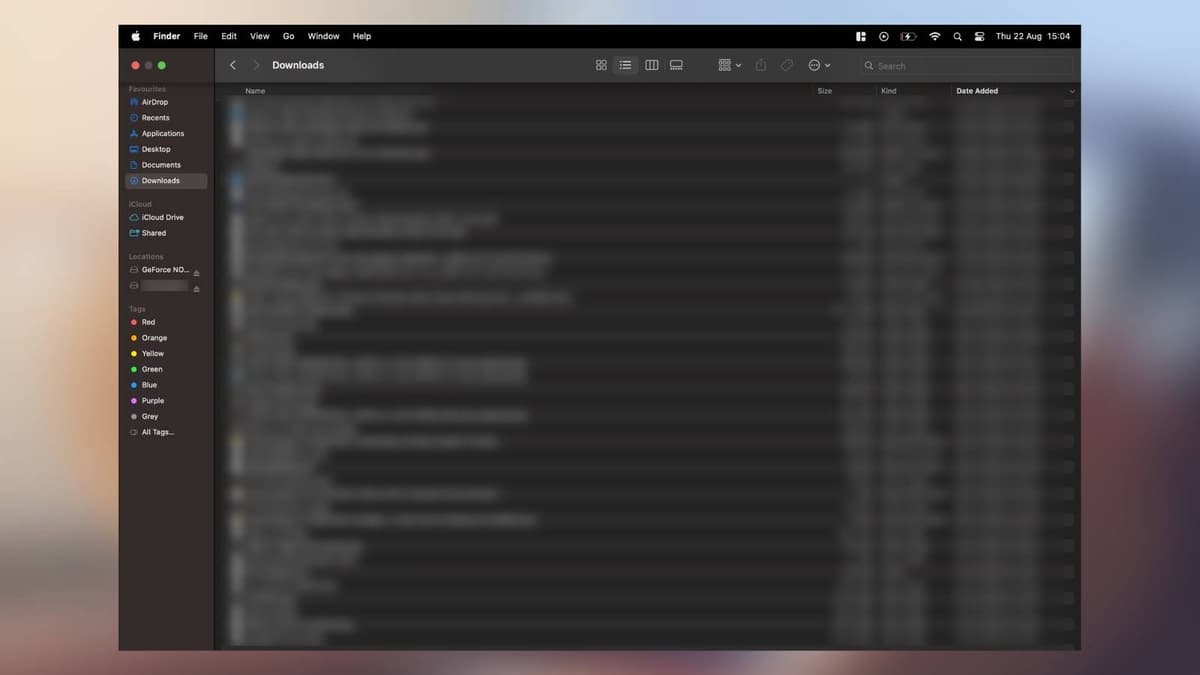 Screenshot of the Downloads folder on a MacBook.