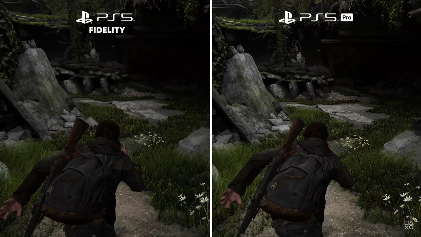 Side by side of The Last of Us Part 2 running on PS5 and PS5 Pro