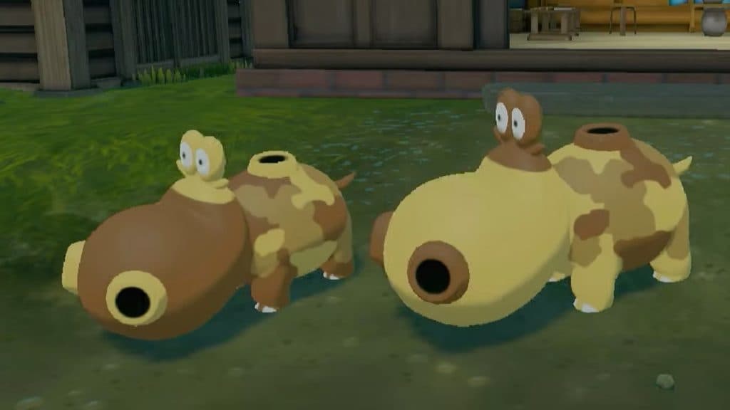 Female and male Hippopotas in Pokemon Legends Arceus