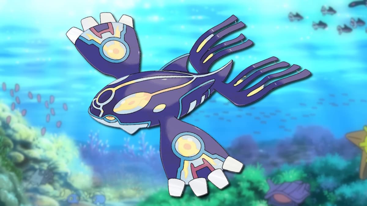 Primal Kyogre swimming in ocean.