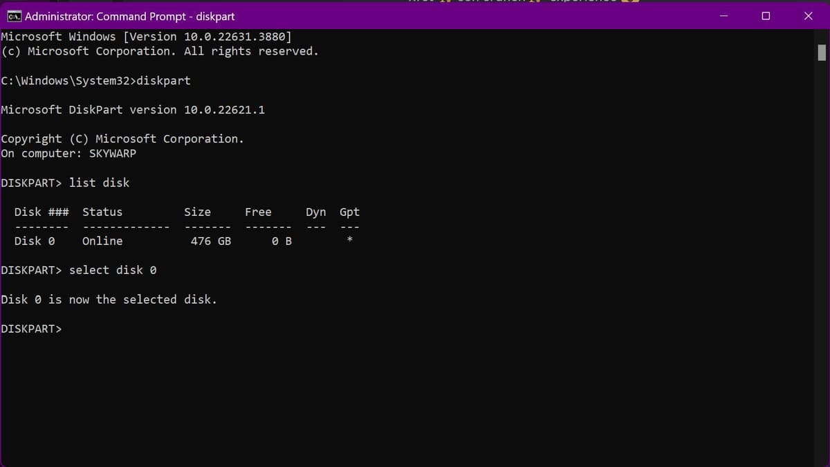 Disk Partition command line utility