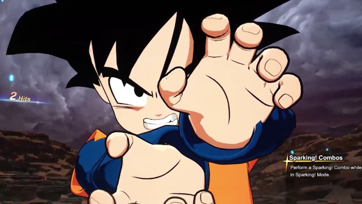 An image of Goten in Dragon Ball Sparking Zero Battle Mode Training gameplay. 