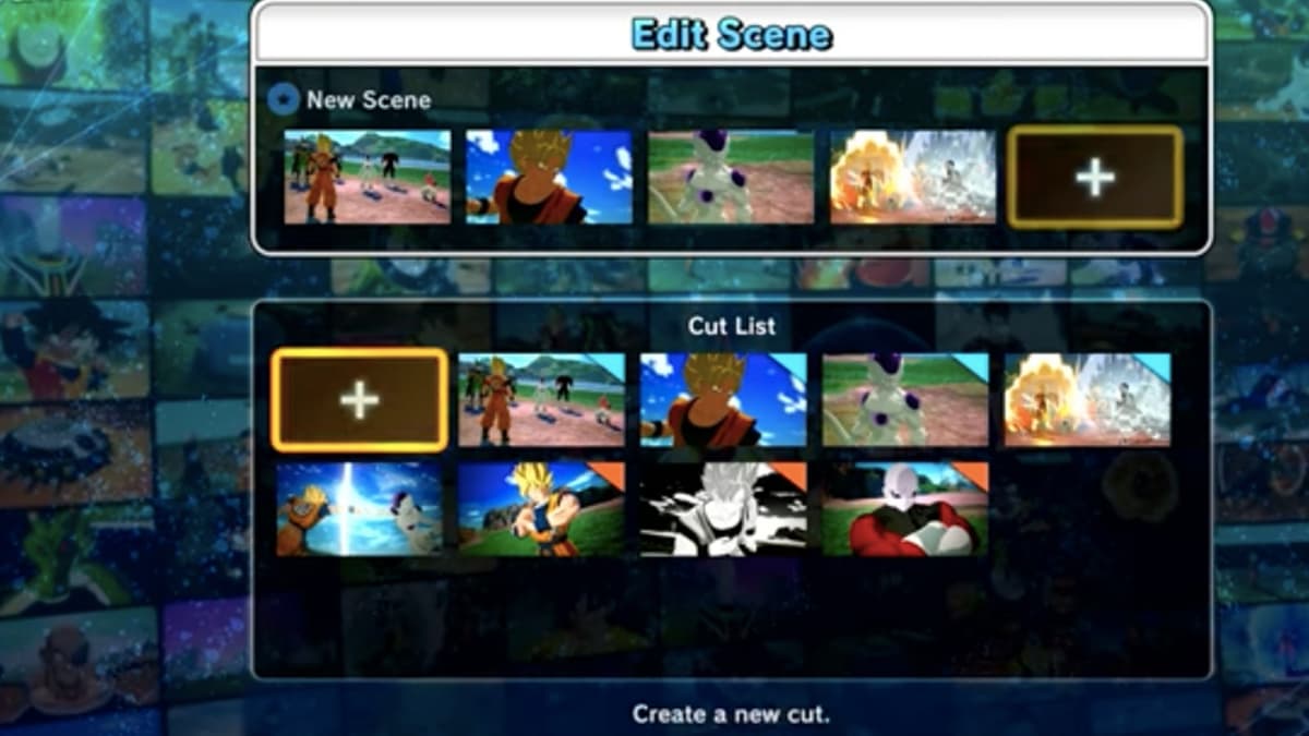 An image of the custom battle mode editing cutscene menu in Dragon Ball Sparking Zero.