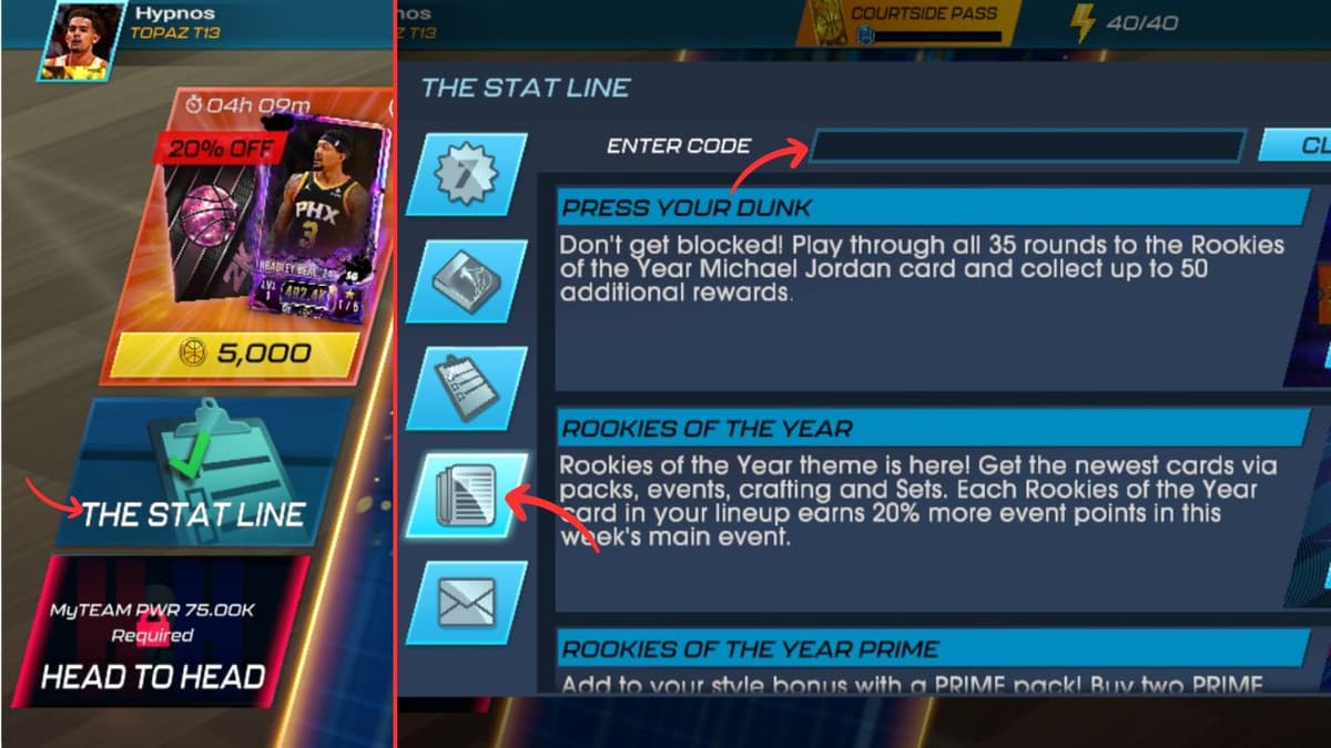 Player redeeming codes in NBA 2k Mobile