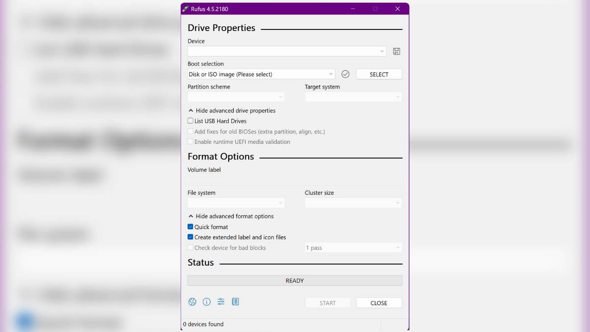 Rufus disk utility option menu