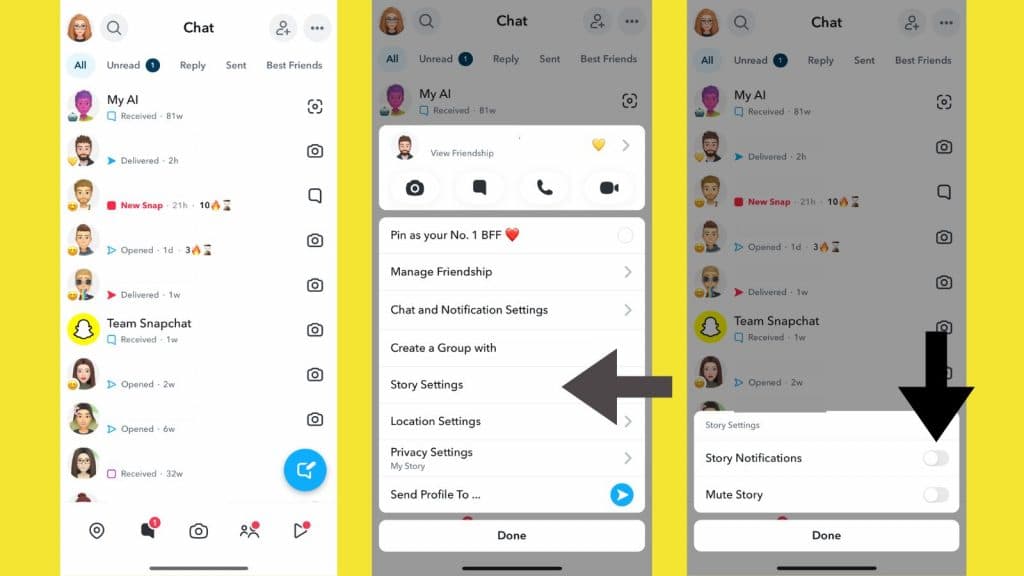 How to turn off snapchat notifications for specific users