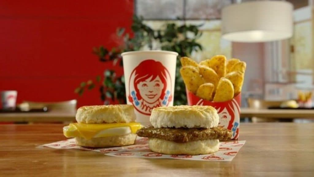 Wendy's breakfast with cookies, drinks and potatoes