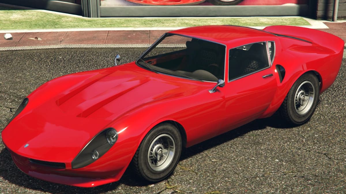 Red Grotti Stinger GT parked on road in GTA online