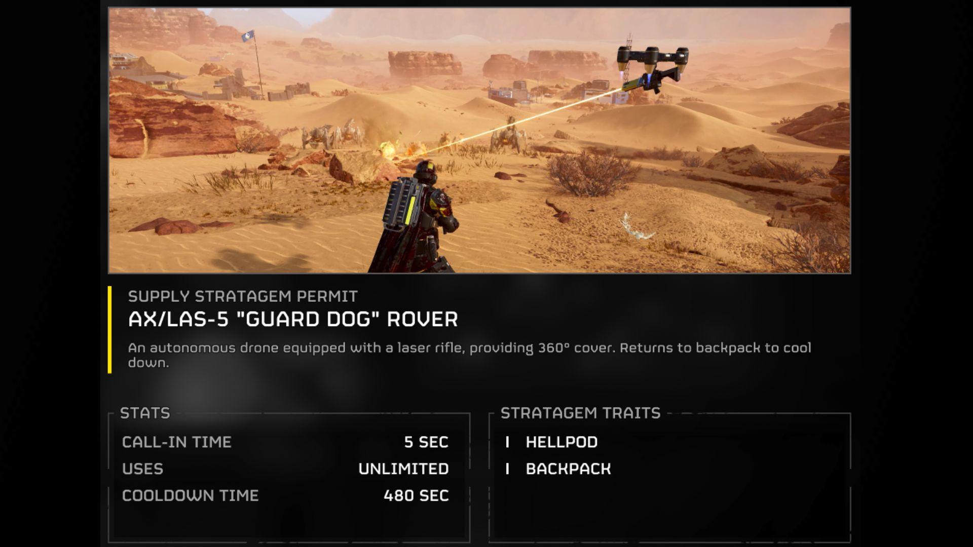 Helldivers 2 AX-LAS-5 Guard Dog Rover Stratagem