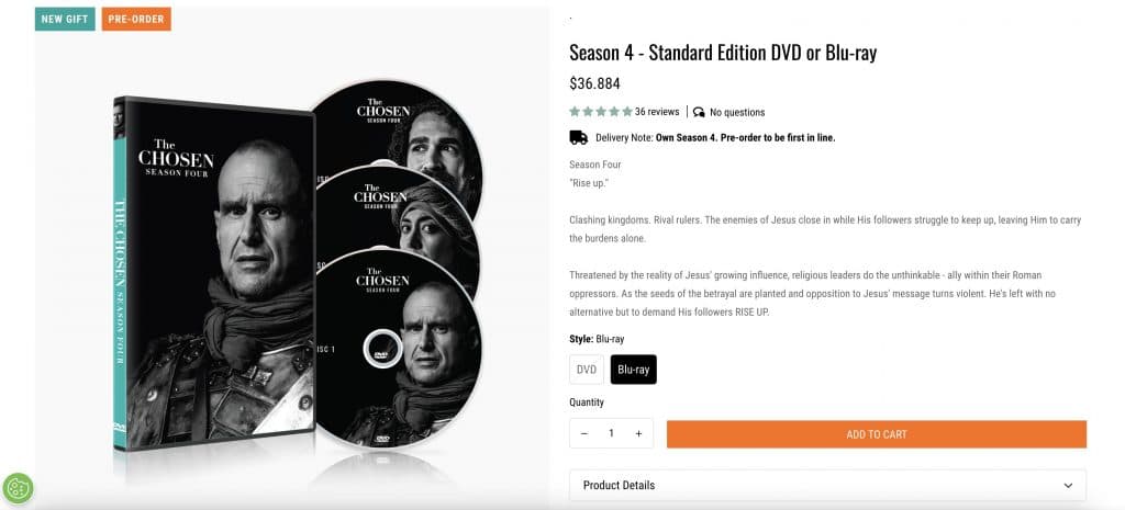 The Chosen Season 4 Blu-ray listing