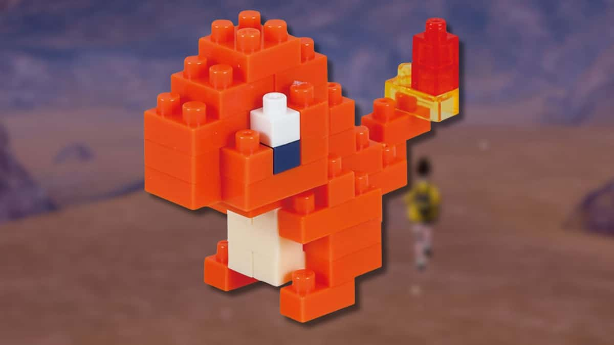 Charmander Nanoblock with Pokemon cave background.