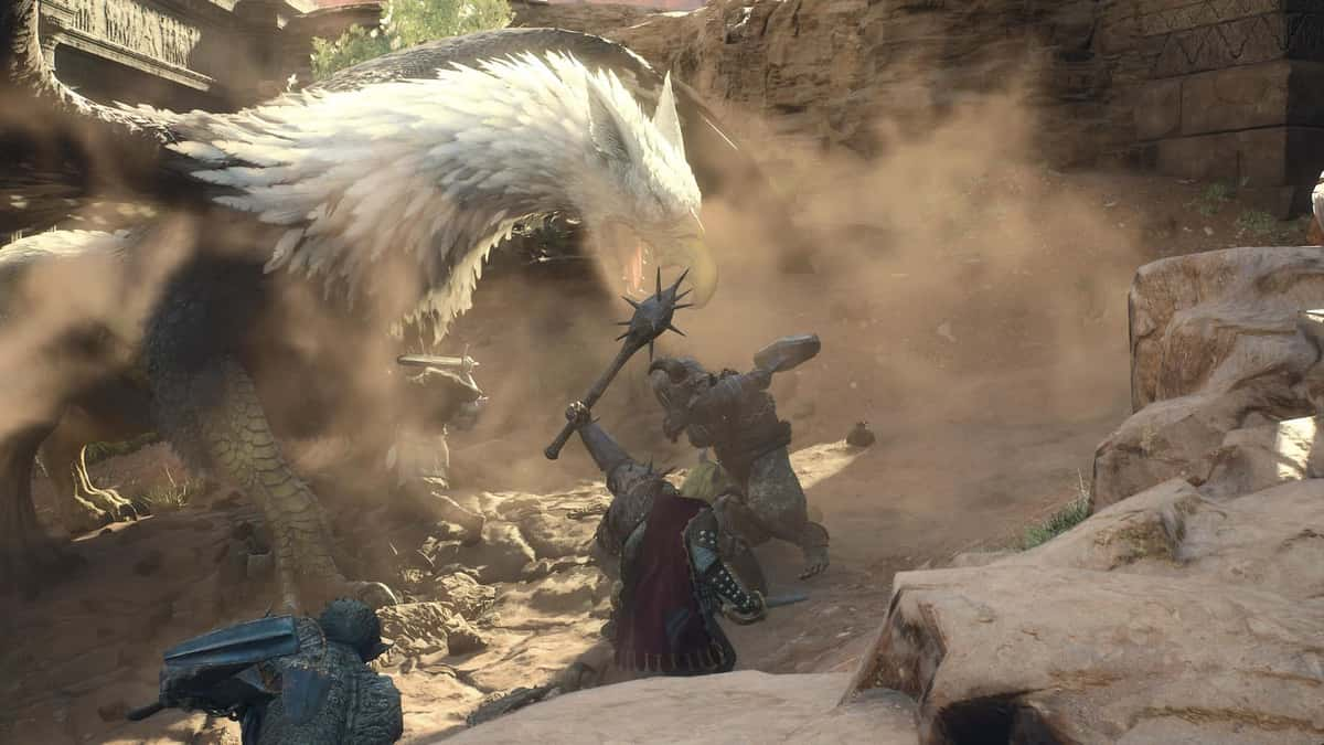 Dragon's Dogma 2 battle scene with Griffon and Arisen