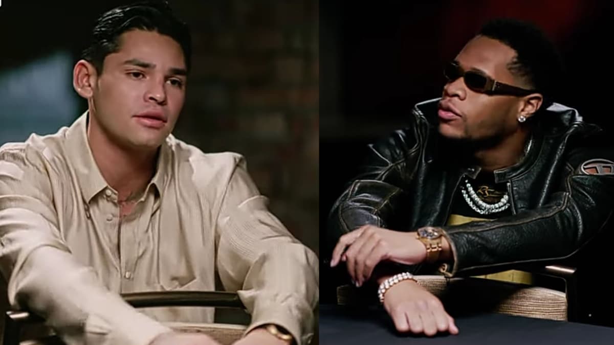 Ryan Garcia (left) and Devin Haney (right) during their March 24 interview on DAZN's "Face Off."