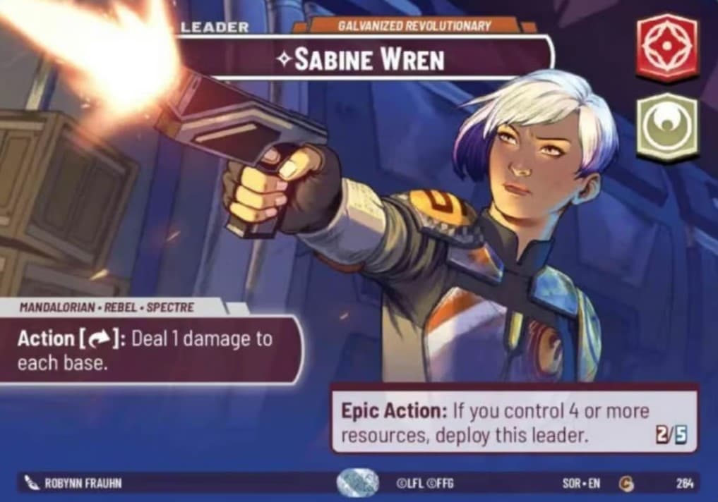 Sabine Wren Leader Showcase card in Star Wars Unlimited