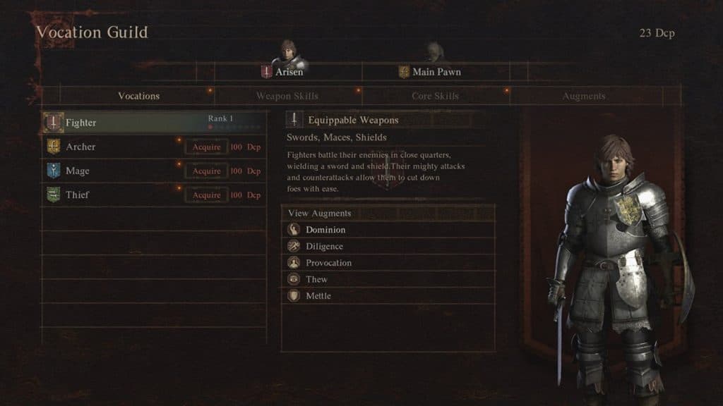 An image of the vocation guild screen in Dragon's Dogma 2.