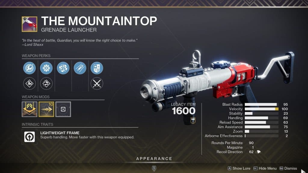 the mountaintop in Destiny 2 menus