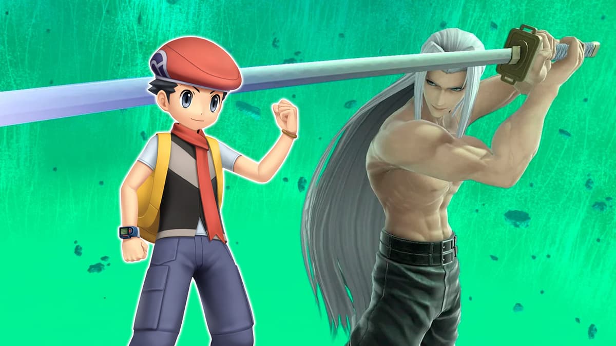 Pokemon Brilliant Diamond & Shining Pearl Lucas facing off against Sephiroth from Final Fantasy VII