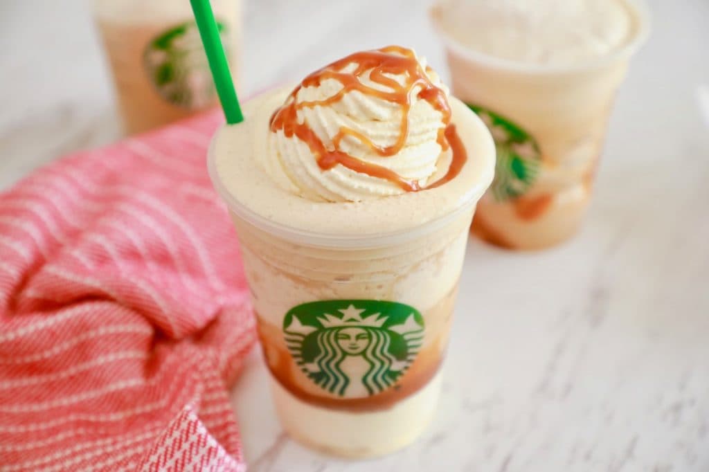 A caramel cream frappuccino