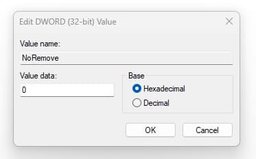 DWORD set to hexidecimal pop up