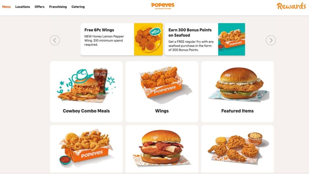 Popeye's menu