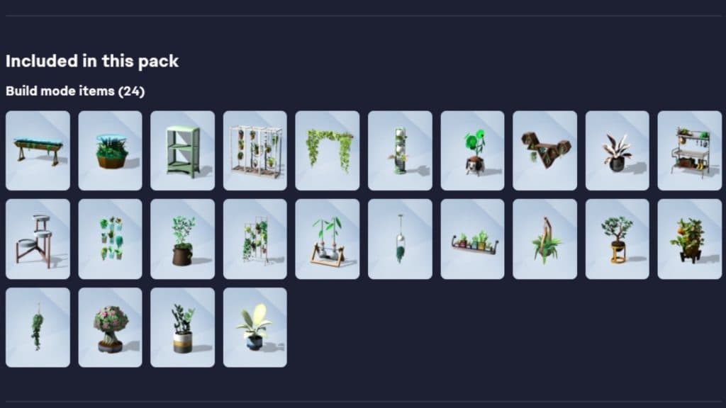 A screenshot featuring all items in The Sims 4 Blooming Rooms kit.