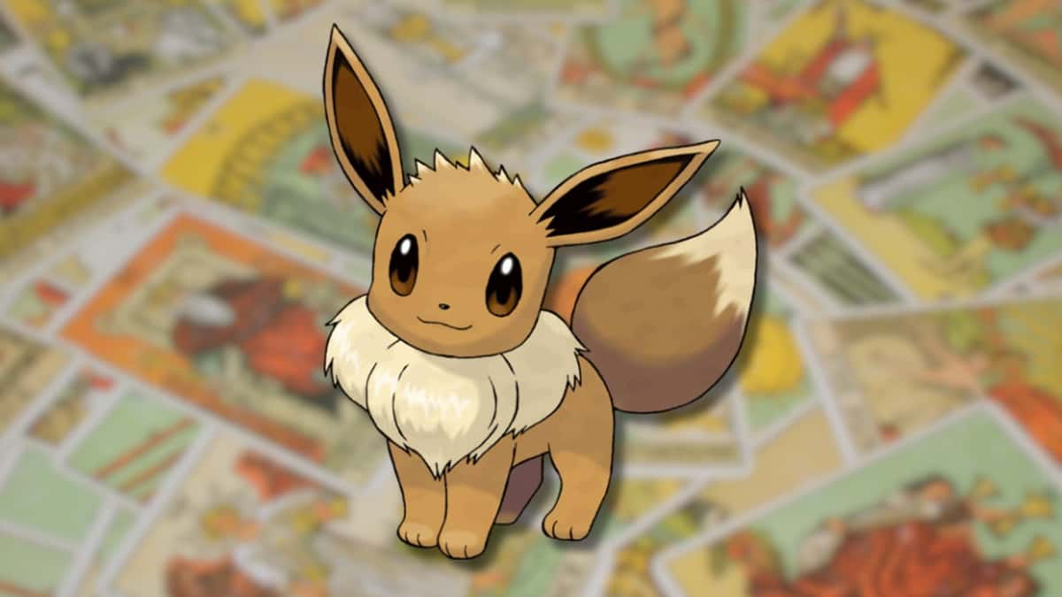 Eevee with tarot card background.