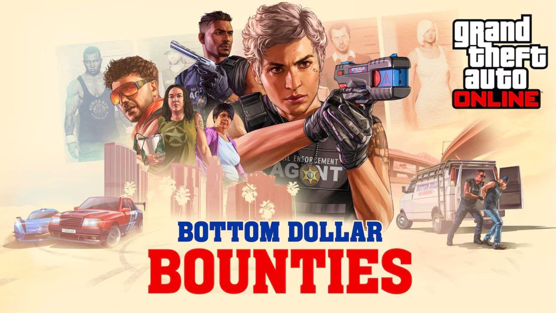 GTA online bottom dollar bounites logo with players being arrested