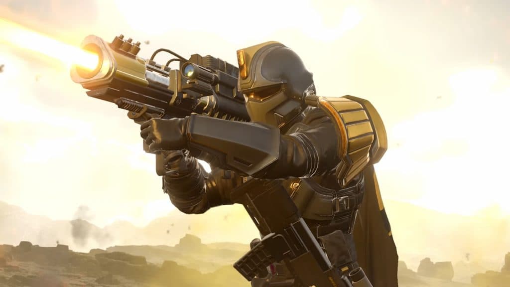 Helldivers 2 character using Railgun