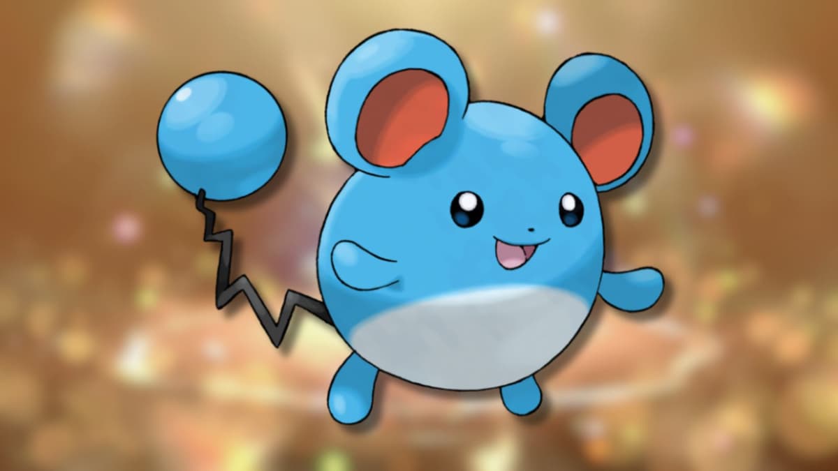 Marill Pokemon with sparkly game background.