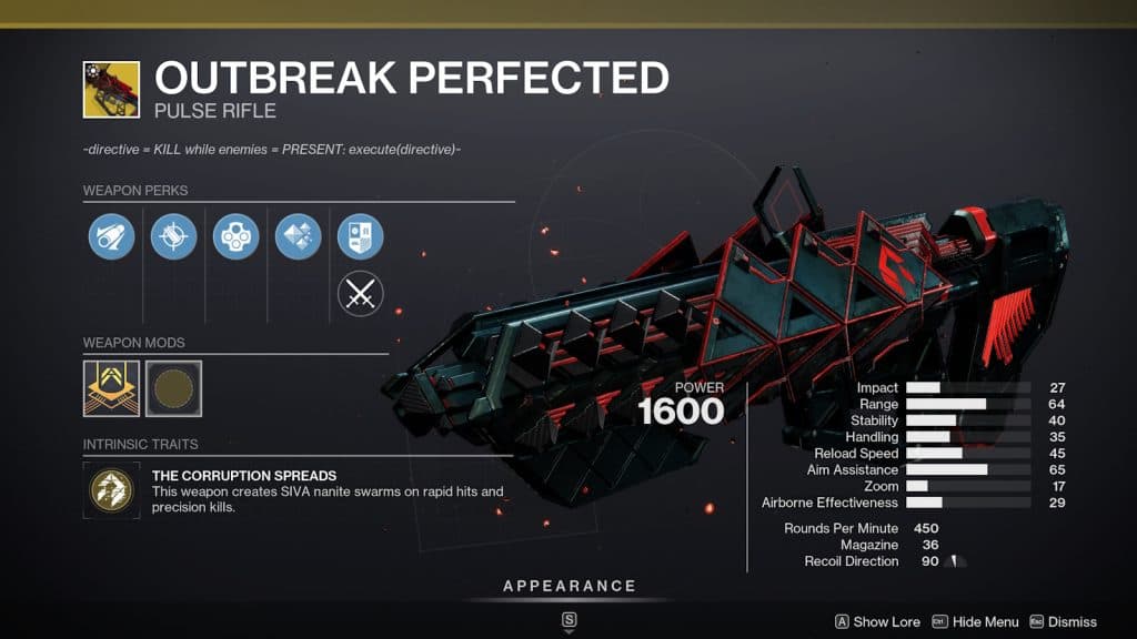 Outbreak Perfected's old perk pool in Destiny 2.