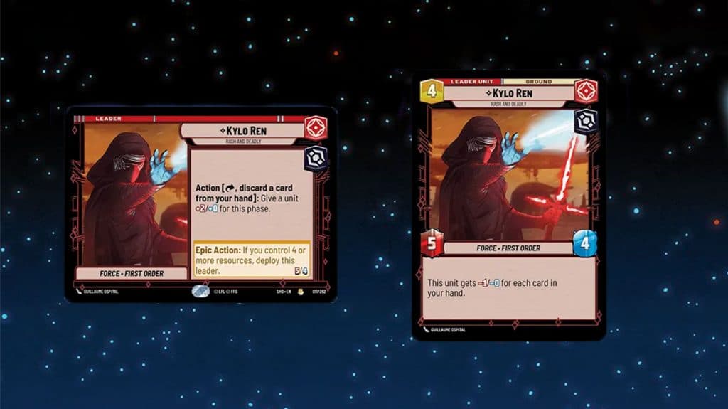Kylo Ren leader card in Star Wars Unlimited
