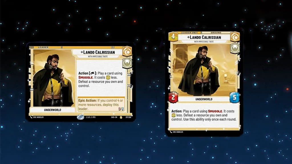 Lando Calrissian leader card in Star Wars Unlimited