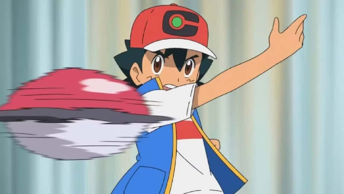 Ash Ketchum throws a Poke ball forward