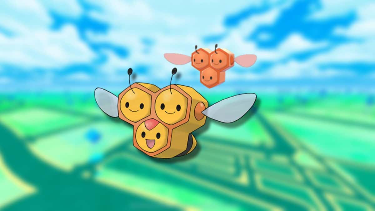 The Pokemon Combee appears against a blurred background