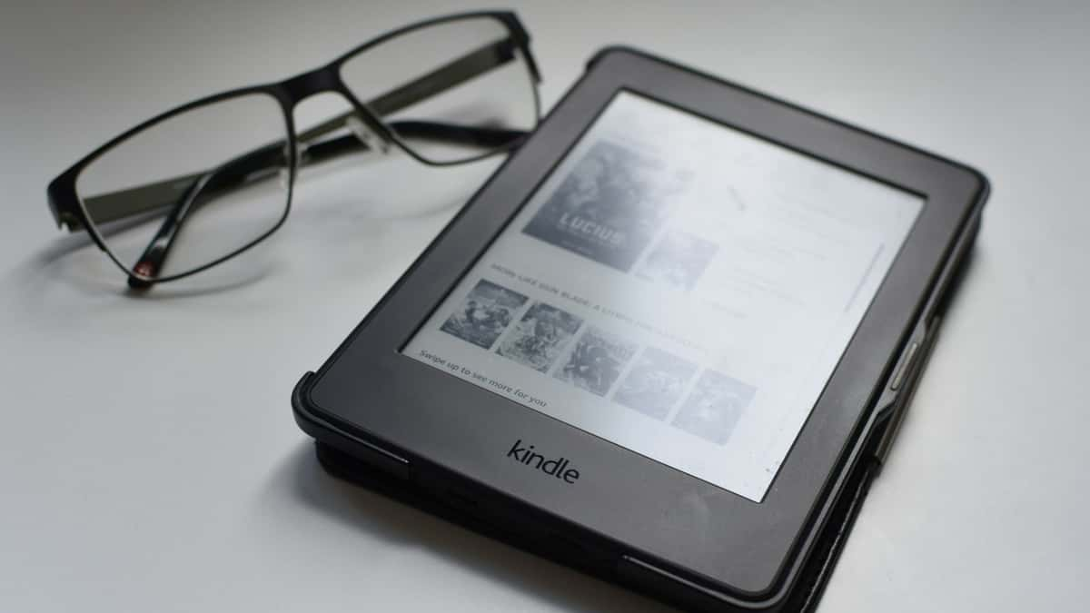 A kindle laying on a table