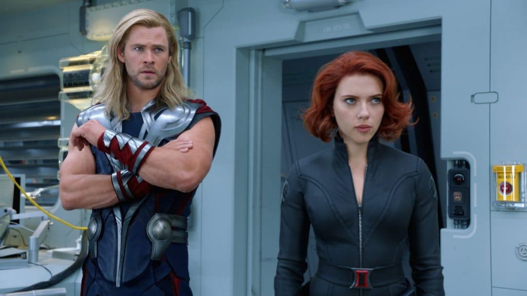 Thor and Black Widow in The Avengers