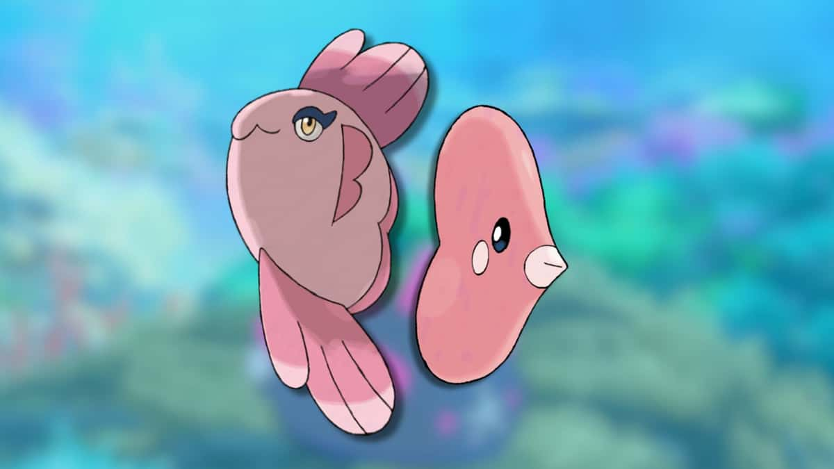 Alomomola and Luvdisc Pokemon in the ocean.