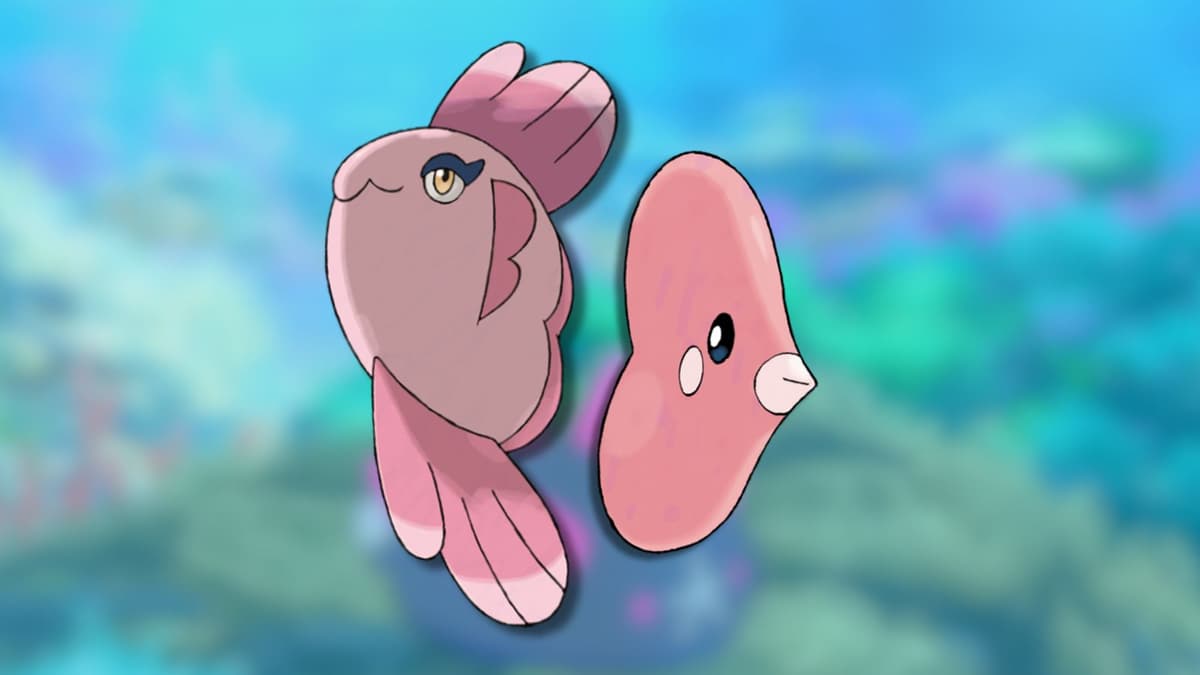 Alomomola and Luvdisc Pokemon in the ocean.